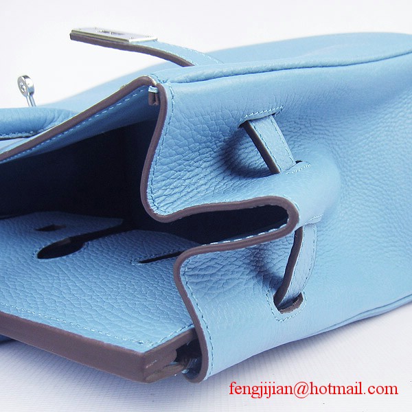 Hermes 35cm Embossed Veins Leather Bag Light Blue 6089 Silver Hardware Hermes 35cm Embossed Veins Leather Bag Light Blue 6089 Silver Hardware